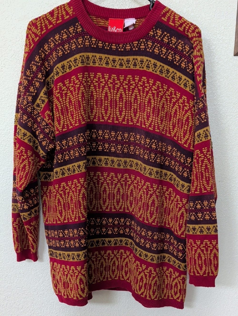 100% Cotton Patterned Crewneck Sweater